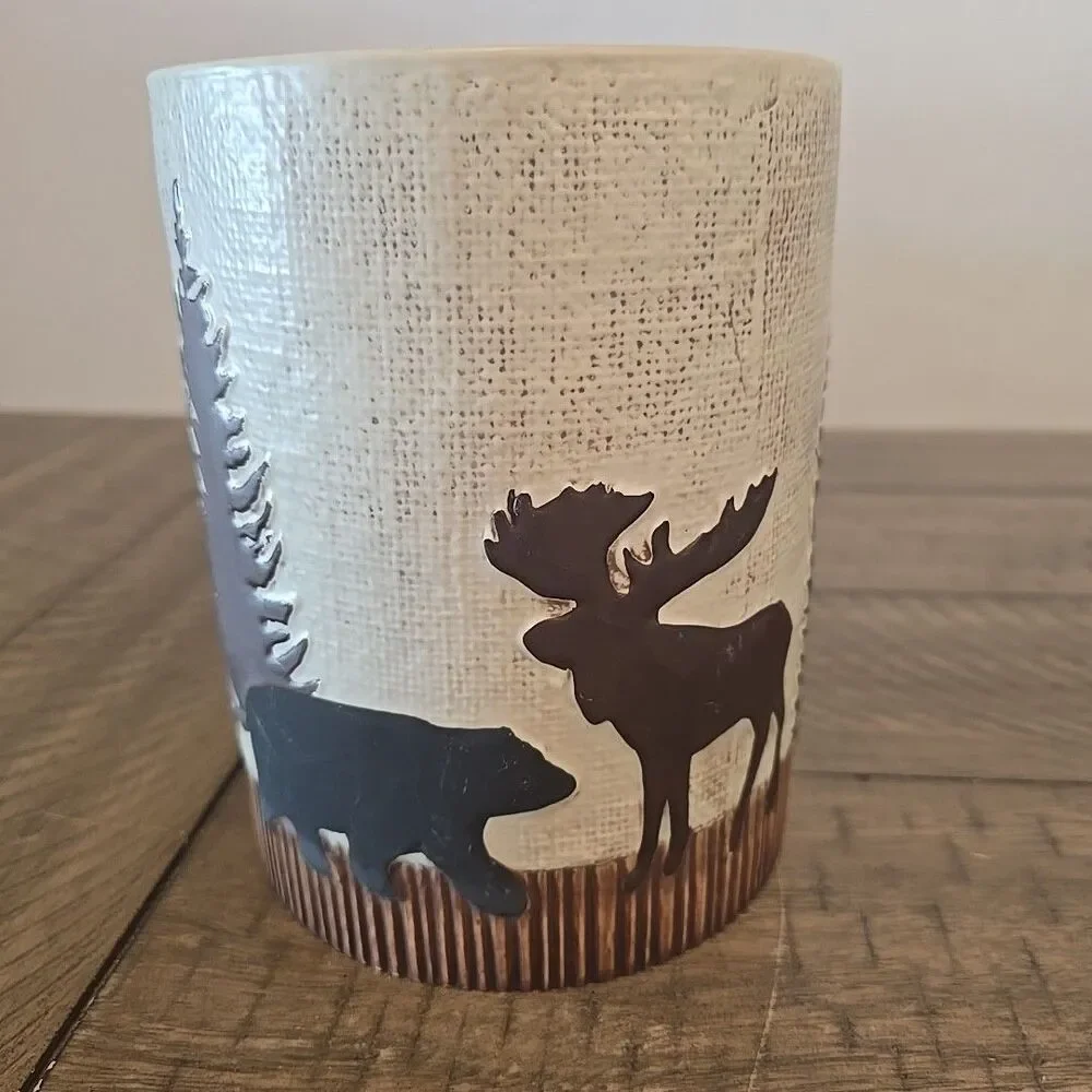 Wilderness Trail Park Designs Utensil Crock Ceramic Stoneware Bear Moose Trees